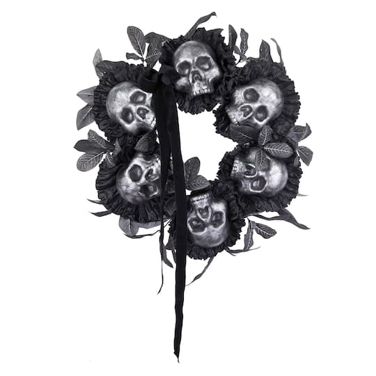 25" Black Eucalyptus & Skull Flower Wreath by Ashland®